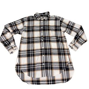 NWT LOFT Black and Tan Plaid Casual Shirt Size Medium